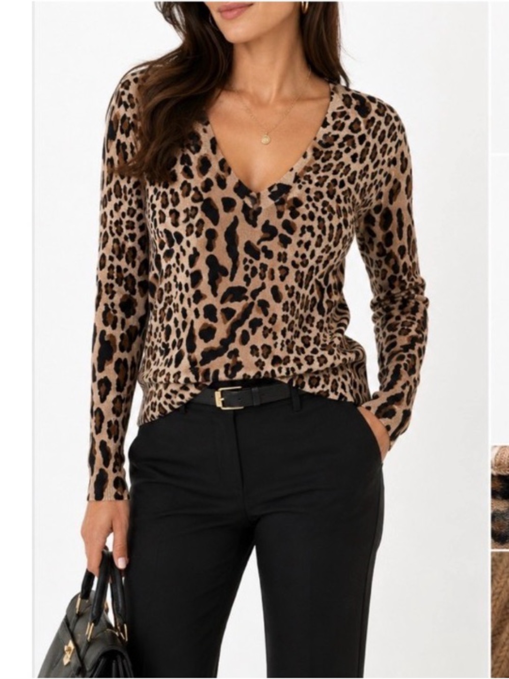 ATM Anthony Thomas Melillo Leopard V-Neck Sweater - Taupe & Black